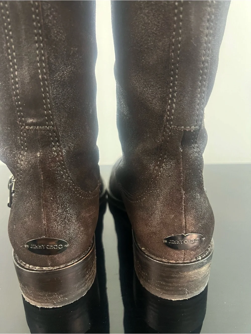 Jimmy Choo Women’s Doreen Biker Rugged Leather Suede Tall Boots, Brown, 36EU